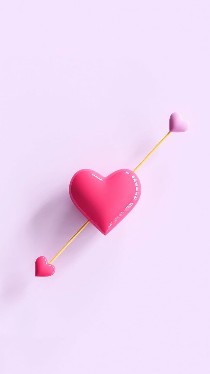 Glossy Pink Heart and Arrow Still Life on Soft Lavender Background HD phone wallpaper