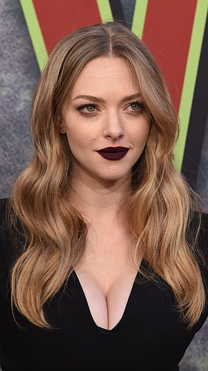 Amanda Seyfried in Black Dress with Dark Lipstick at Red Carpet Event HD phone wallpaper
