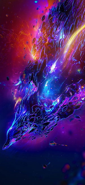 Vibrant Neon Liquid Abstract Art with Cosmic Purple and Blue Energy Swirls HD phone wallpaper