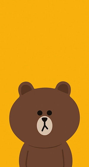 Brown Bear Character on Yellow Background Minimalist Illustration HD phone wallpaper