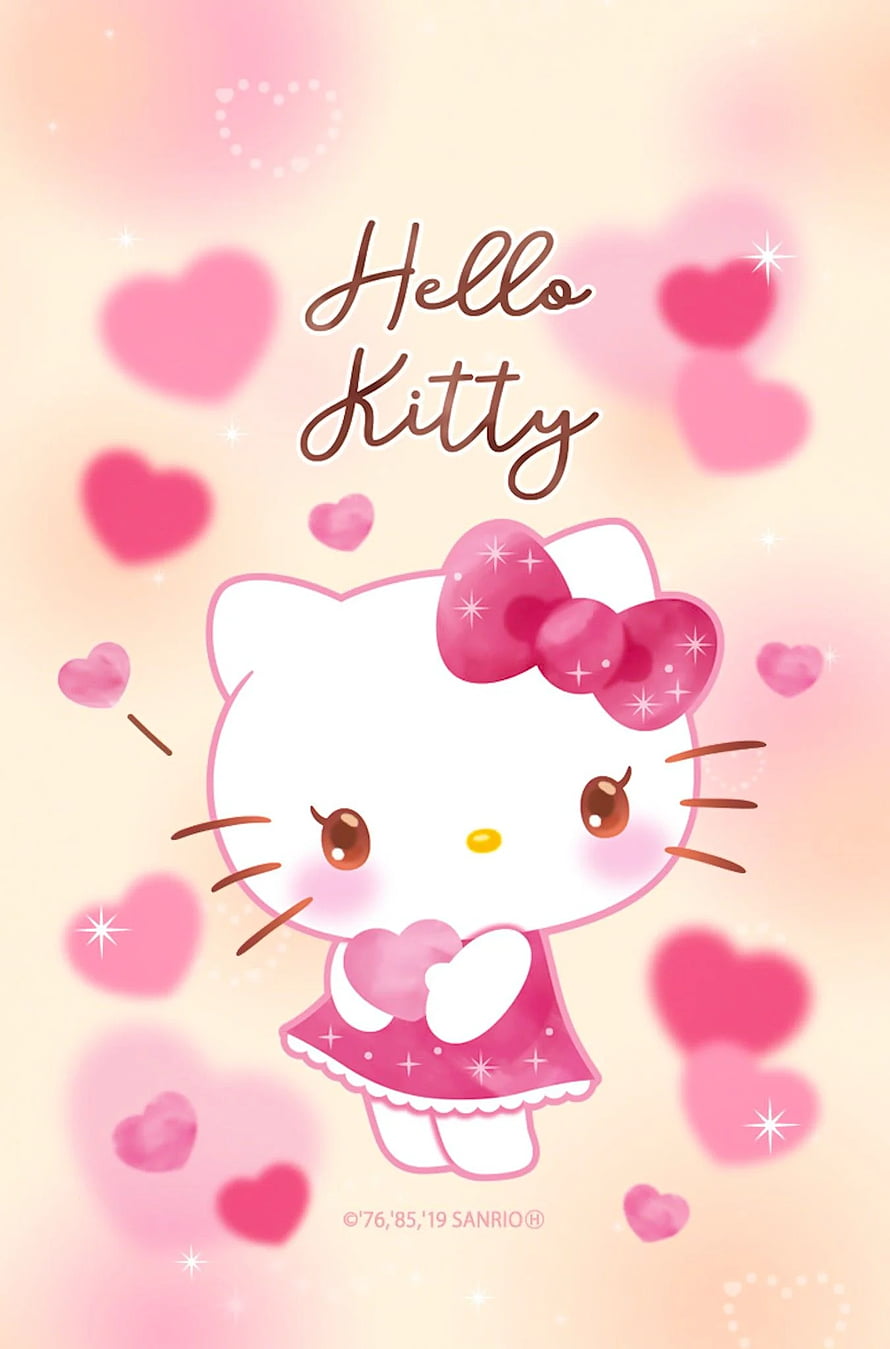 Cute Hello Kitty in Pink Dress Holding Heart with Soft Pastel Background HD phone wallpaper