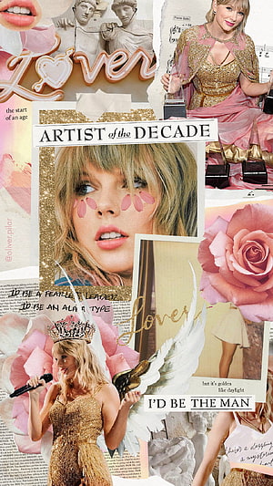 Taylor Swift Lover Era Collage with Artist of the Decade Award and Vintage Aesthetic HD phone wallpaper