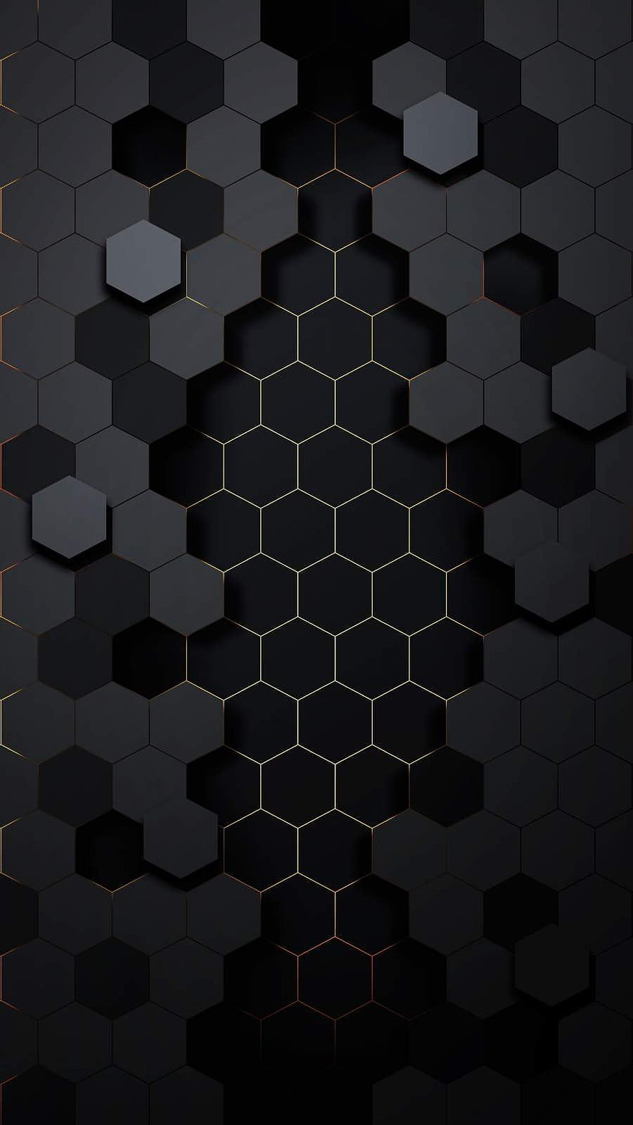 Dark 3D Hexagon Pattern with Gold Accents and Floating Geometric Tiles HD phone wallpaper