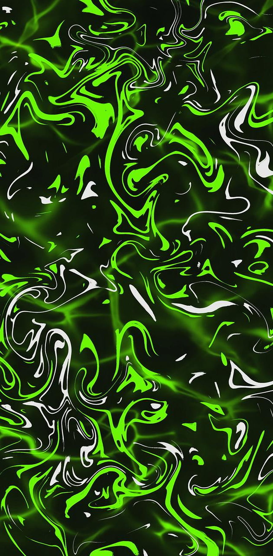 Abstract Neon Green and White Liquid Swirls on Black Background HD phone wallpaper