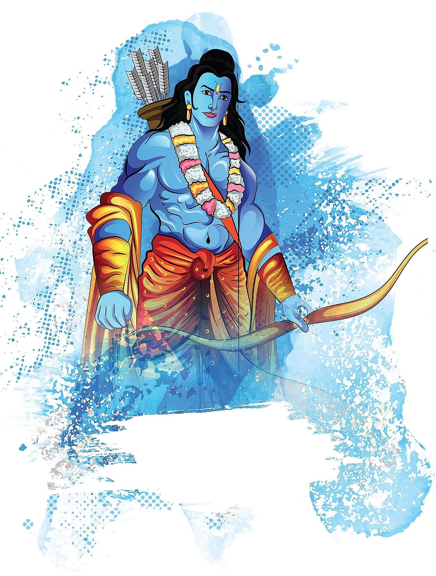 Lord Rama Digital Illustration with Bow and Arrows in Watercolor Style HD phone wallpaper