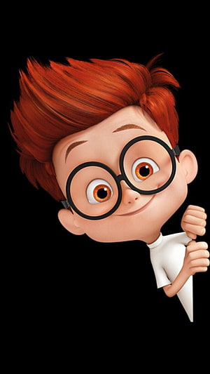 Cute 3D Cartoon Boy with Red Hair and Round Glasses Peeking from Black Background HD phone wallpaper