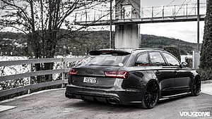 Black Audi RS6 Avant C7 Sportback Rear Three-Quarter View HD wallpaper