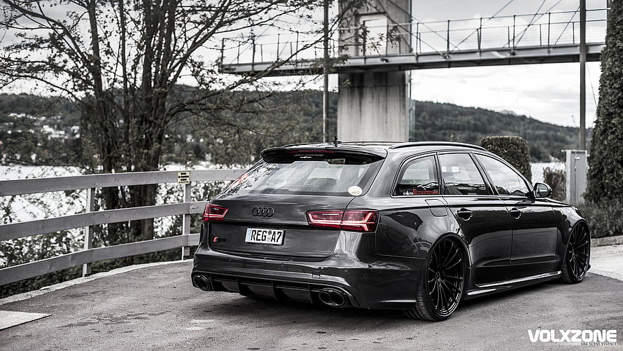 Black Audi RS6 Avant C7 Sportback Rear Three-Quarter View HD wallpaper