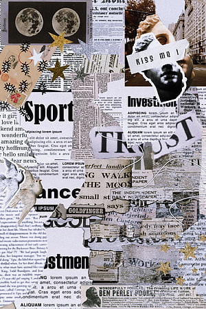 Vintage Newspaper Collage with Celestial Elements and Retro Typography HD phone wallpaper
