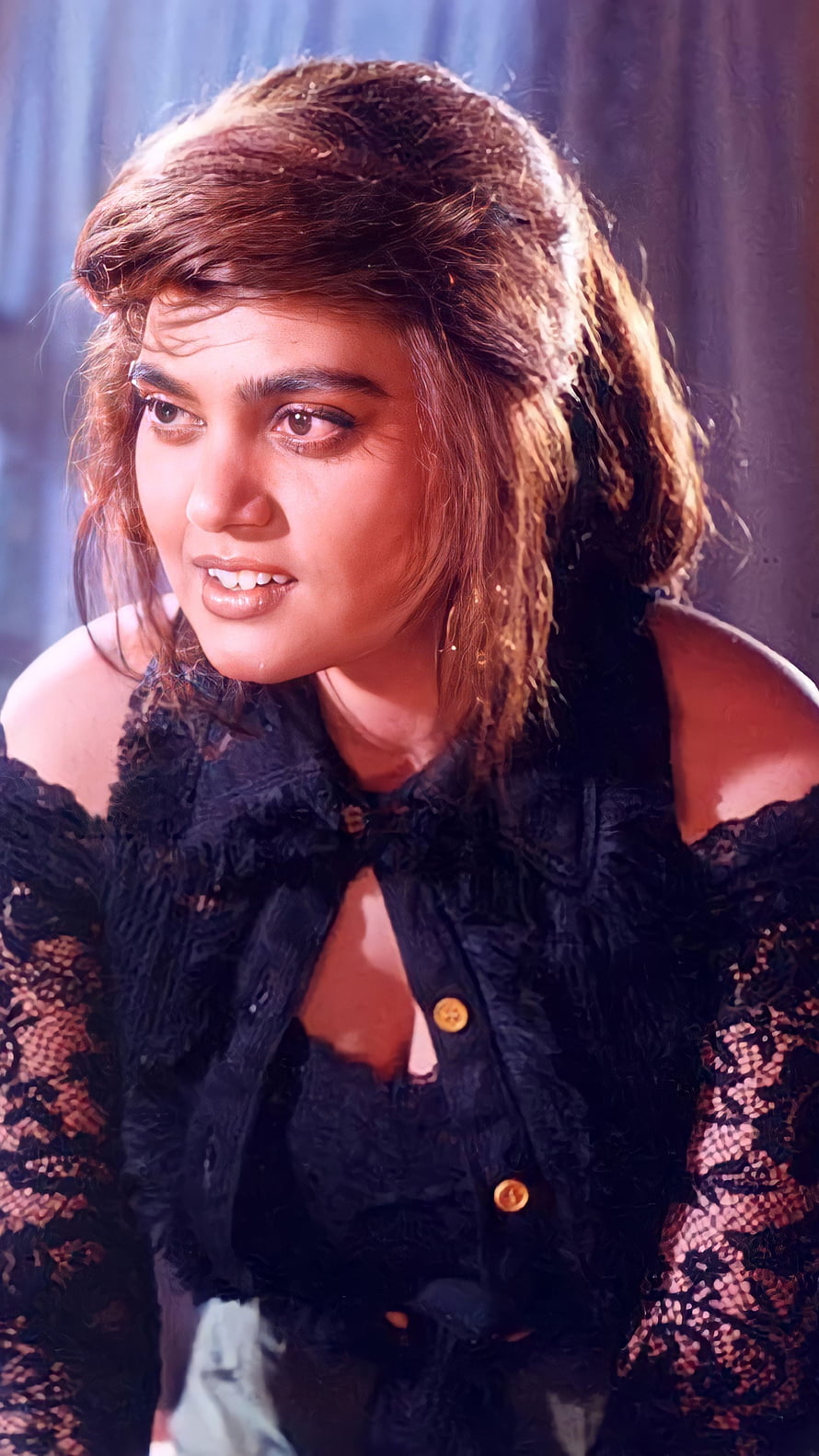 Silk Smitha in a Black Lace Outfit with Dramatic Studio Lighting HD phone wallpaper