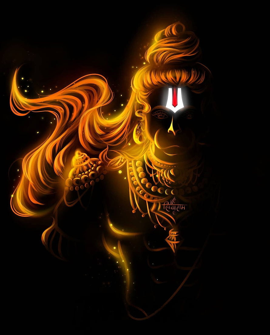 Glowing Hanuman Portrait with Flowing Hair and Divine Aura on Black Background, Hunuman, art, spritual, god HD phone wallpaper