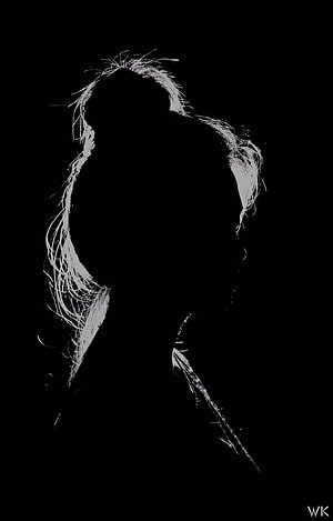 High Contrast Black and White Silhouette of a Woman with Flowing Hair, Dark, Dark Girl HD phone wallpaper