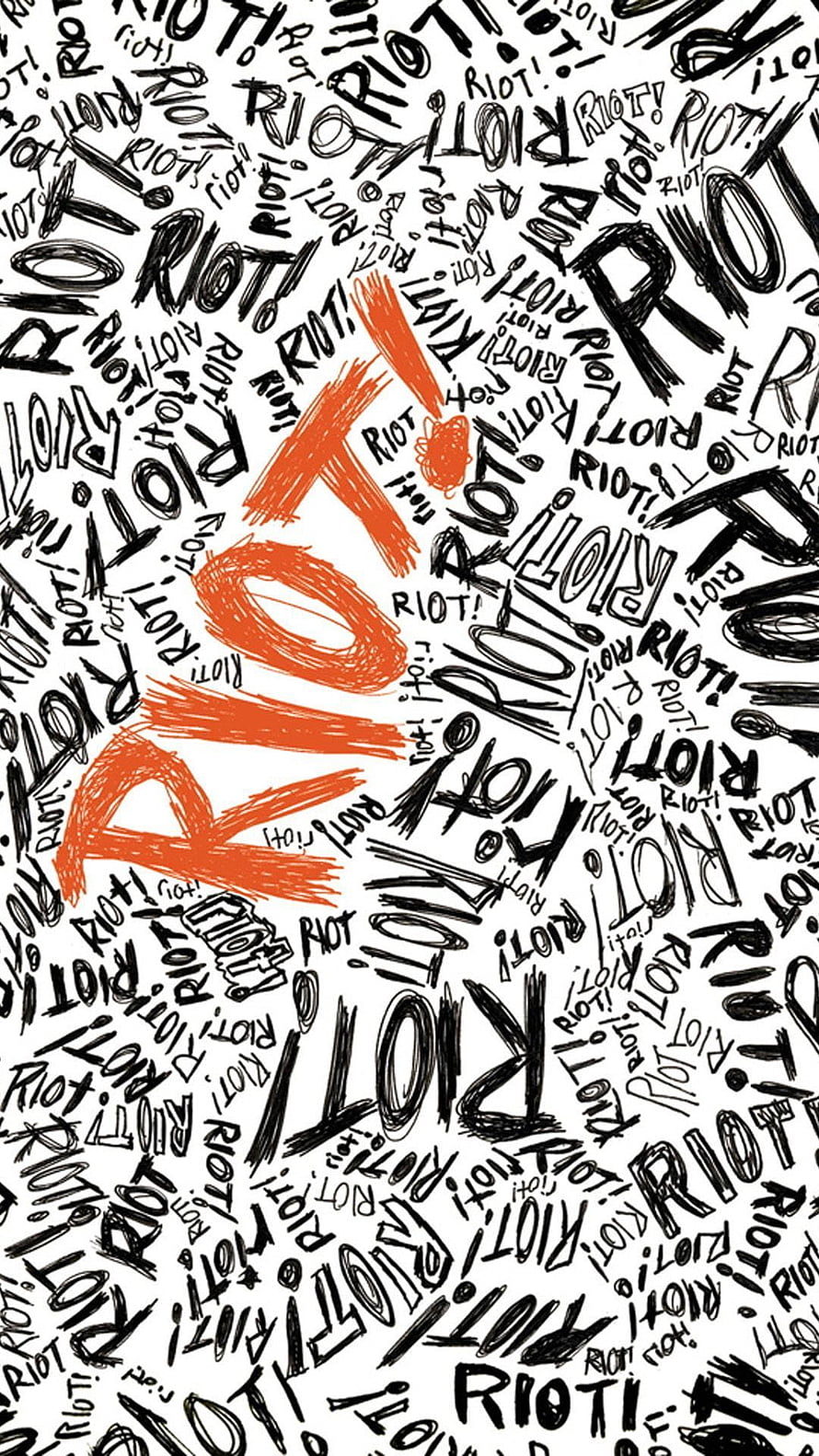 Paramore Riot Album Artwork with Bold Orange Typography and Black Scribble Pattern HD phone wallpaper