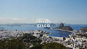 Aerial View of Rio de Janeiro with Sugarloaf Mountain and Cisco Logo Overlay HD wallpaper