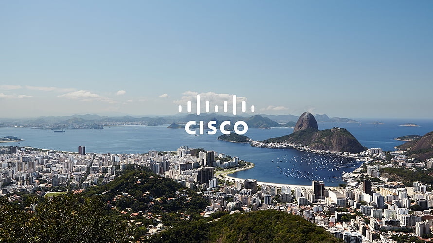 Aerial View of Rio de Janeiro with Sugarloaf Mountain and Cisco Logo Overlay HD wallpaper