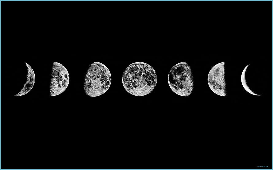 Seven Moon Phases in a Row Against a Black Sky HD wallpaper