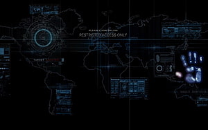 Dark Holographic World Map with Cybersecurity Interface and Biometric Data HD wallpaper