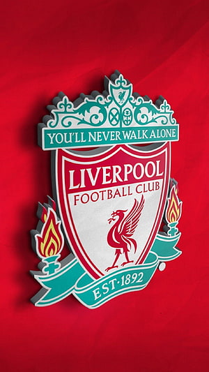 Liverpool FC Crest Emblem on Red Background with Liver Bird and Flames HD phone wallpaper