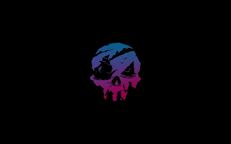 Gradient Skull with Pirate Ship Silhouette on Black Background HD wallpaper