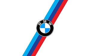BMW M Power Logo with Diagonal Racing Stripes on White Background HD wallpaper