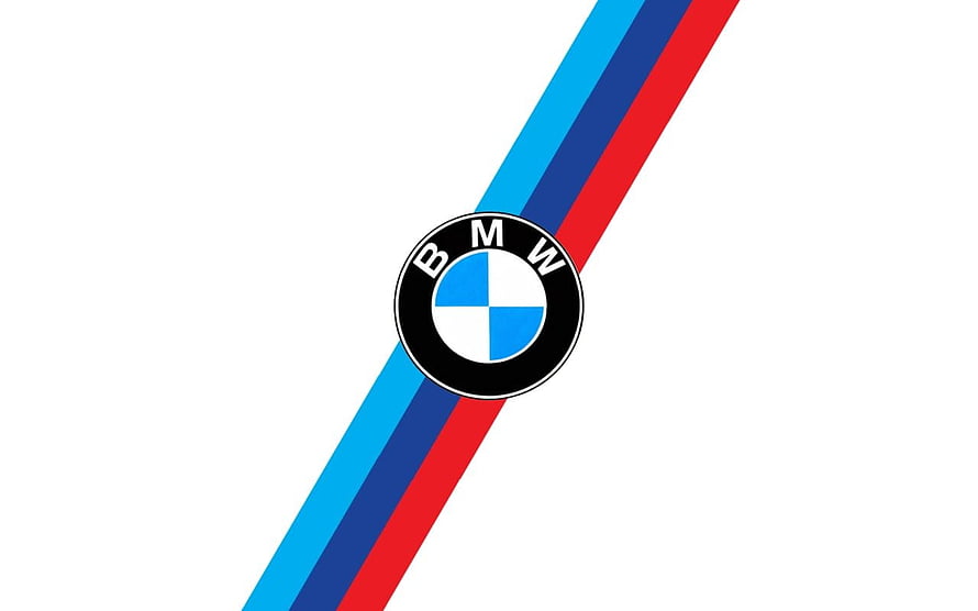 BMW M Power Logo with Diagonal Racing Stripes on White Background HD wallpaper