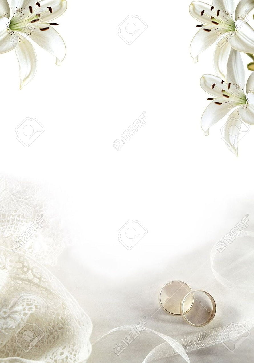 Elegant White Wedding Invitation Design with Lilies and Gold Rings HD phone wallpaper