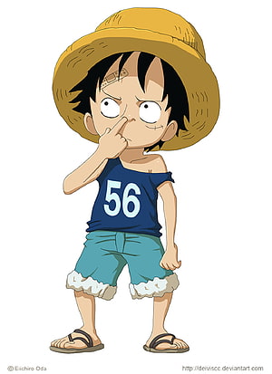 Monkey D. Luffy as a Young Boy in Straw Hat and Number 56 Shirt HD phone wallpaper