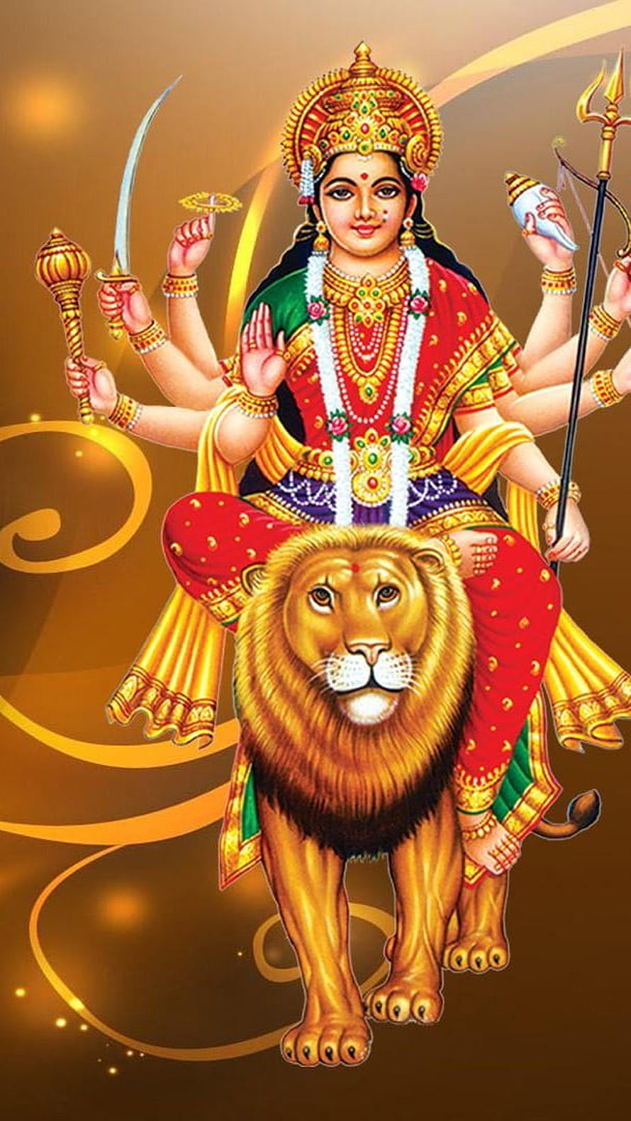 Katyayani Durga Maa Riding Lion Devotional Illustration HD phone wallpaper