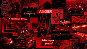 Dark Red and Black Grunge Aesthetic Collage with Neon Text and Luxury Cars HD wallpaper