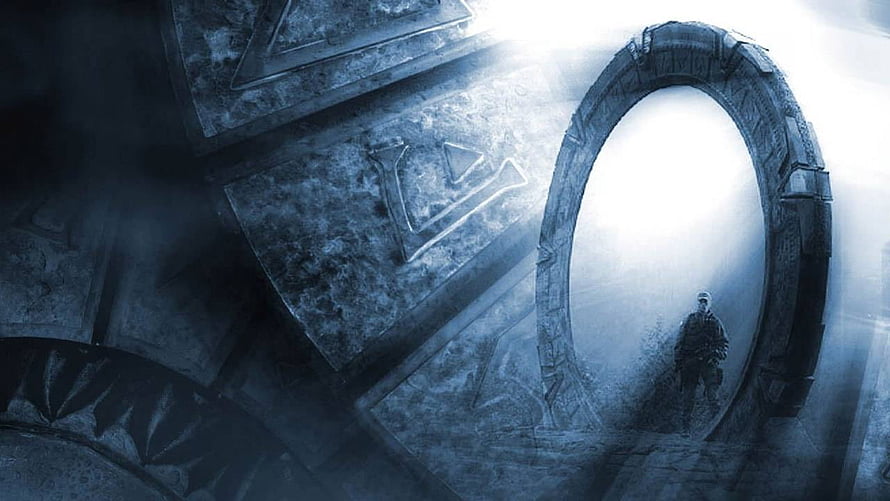Stargate SG-1 Ancient Alien Portal With Glowing Light And Lone Figure HD wallpaper