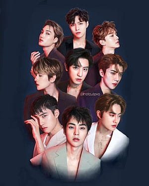 EXO K-pop Group Portrait in Dark Studio Setting with Dramatic Lighting HD phone wallpaper