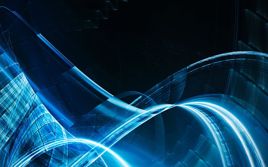 Abstract Blue Light Trails and Geometric Wireframe Structures on Dark Background HD wallpaper