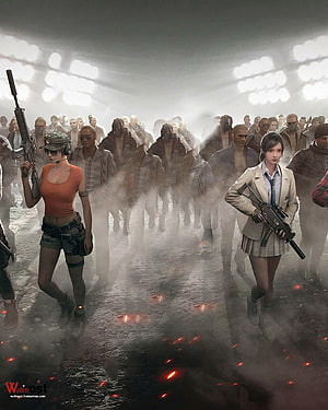 PUBG Mobile Female Characters Walking Through Smoke and Embers in Tactical Gear HD phone wallpaper