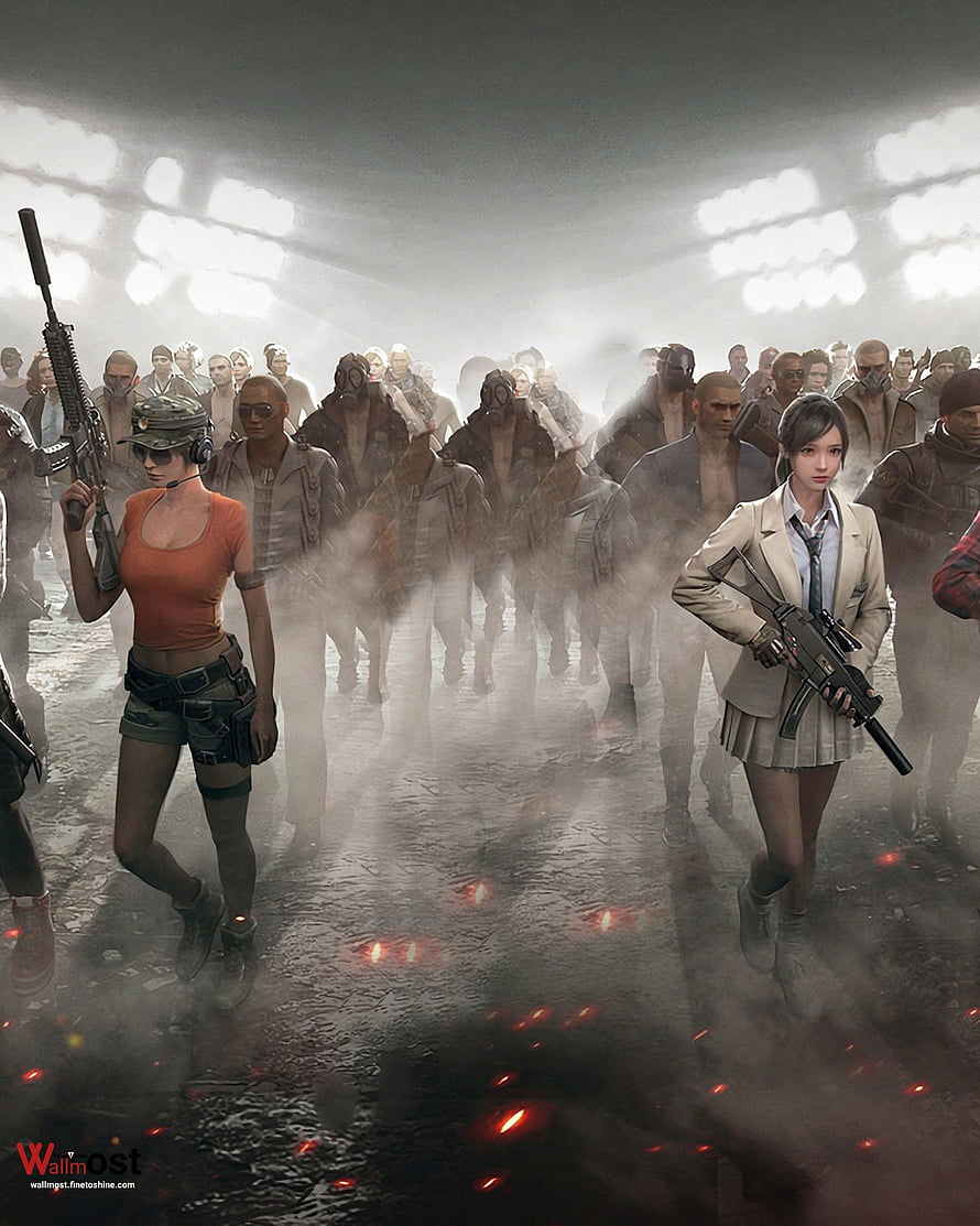 PUBG Mobile Female Characters Walking Through Smoke and Embers in Tactical Gear HD phone wallpaper