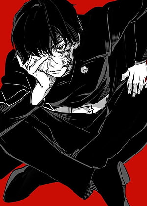 Maki Zenin from Jujutsu Kaisen in a dynamic black and white manga pose against a bold red background HD phone wallpaper