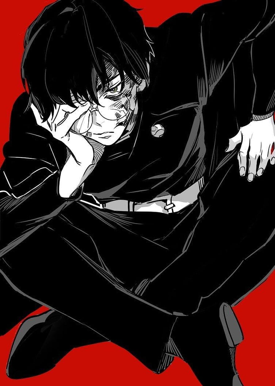 Maki Zenin from Jujutsu Kaisen in a dynamic black and white manga pose against a bold red background HD phone wallpaper