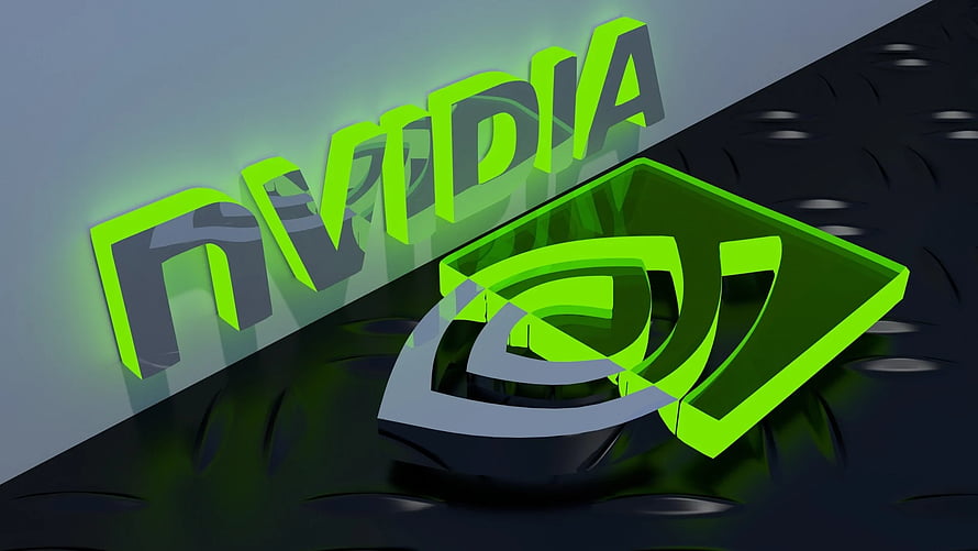NVIDIA 3D Logo and Eye Emblem on Dark Metallic Surface with Neon Green Glow HD wallpaper