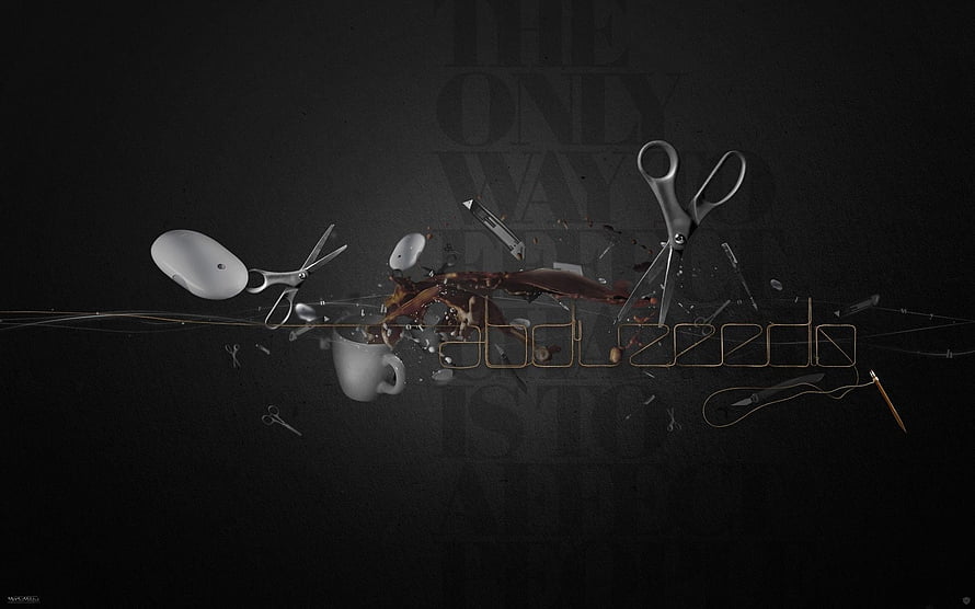 Dark Hair Salon Concept with Scissors, Comb, and Coffee Splash HD wallpaper