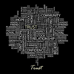Trust Word Cloud Shaped Like a Human Head on Black Background HD phone wallpaper