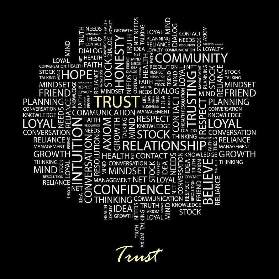 Trust Word Cloud Shaped Like a Human Head on Black Background HD phone wallpaper
