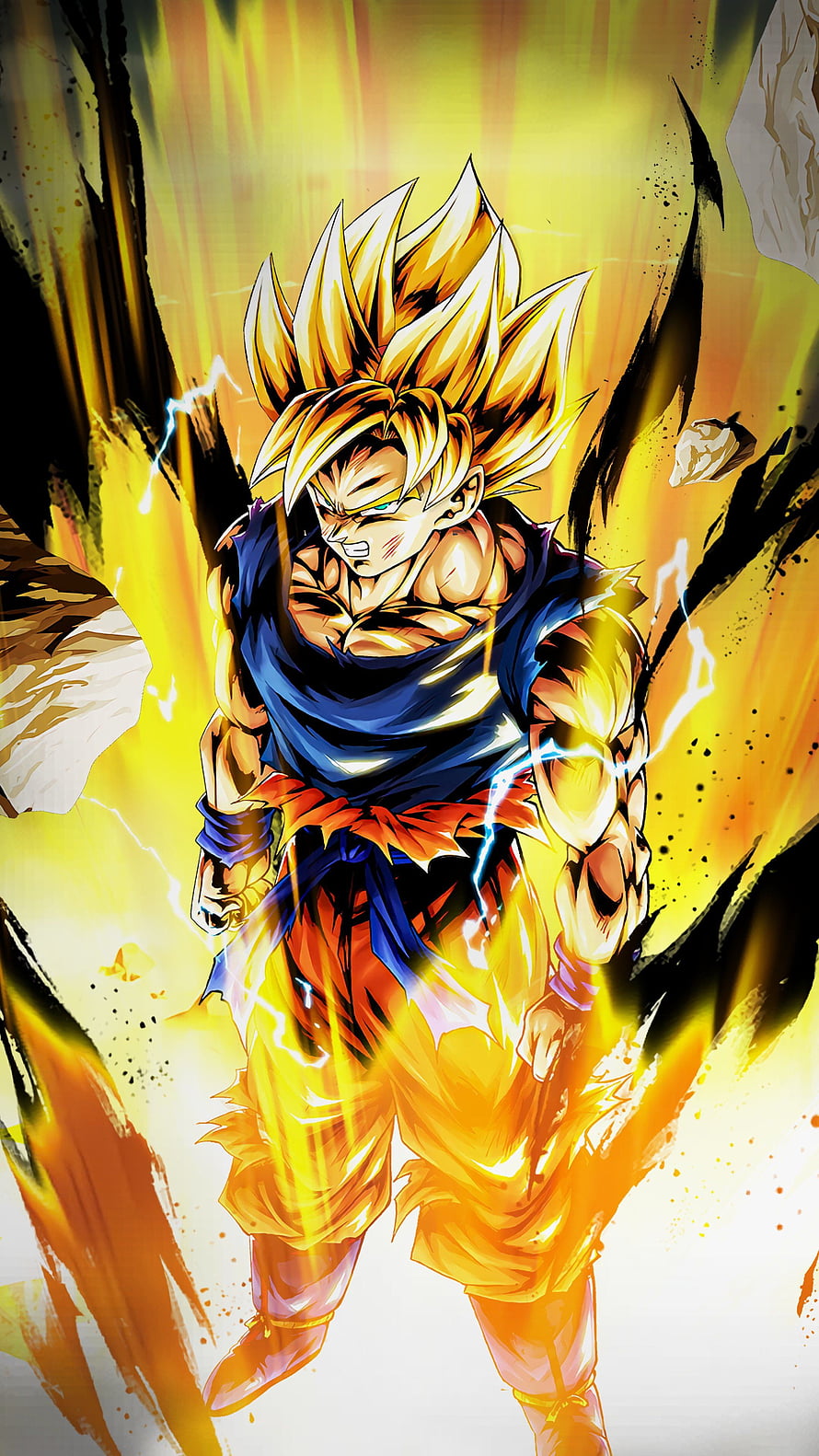 Goku Super Saiyan Anime Character with Golden Aura and Lightning Energy HD phone wallpaper