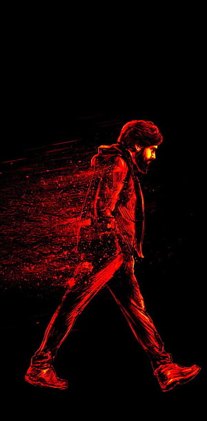 Pawan Kalyan Walking Silhouette in Dramatic Red Neon Light HD phone wallpaper