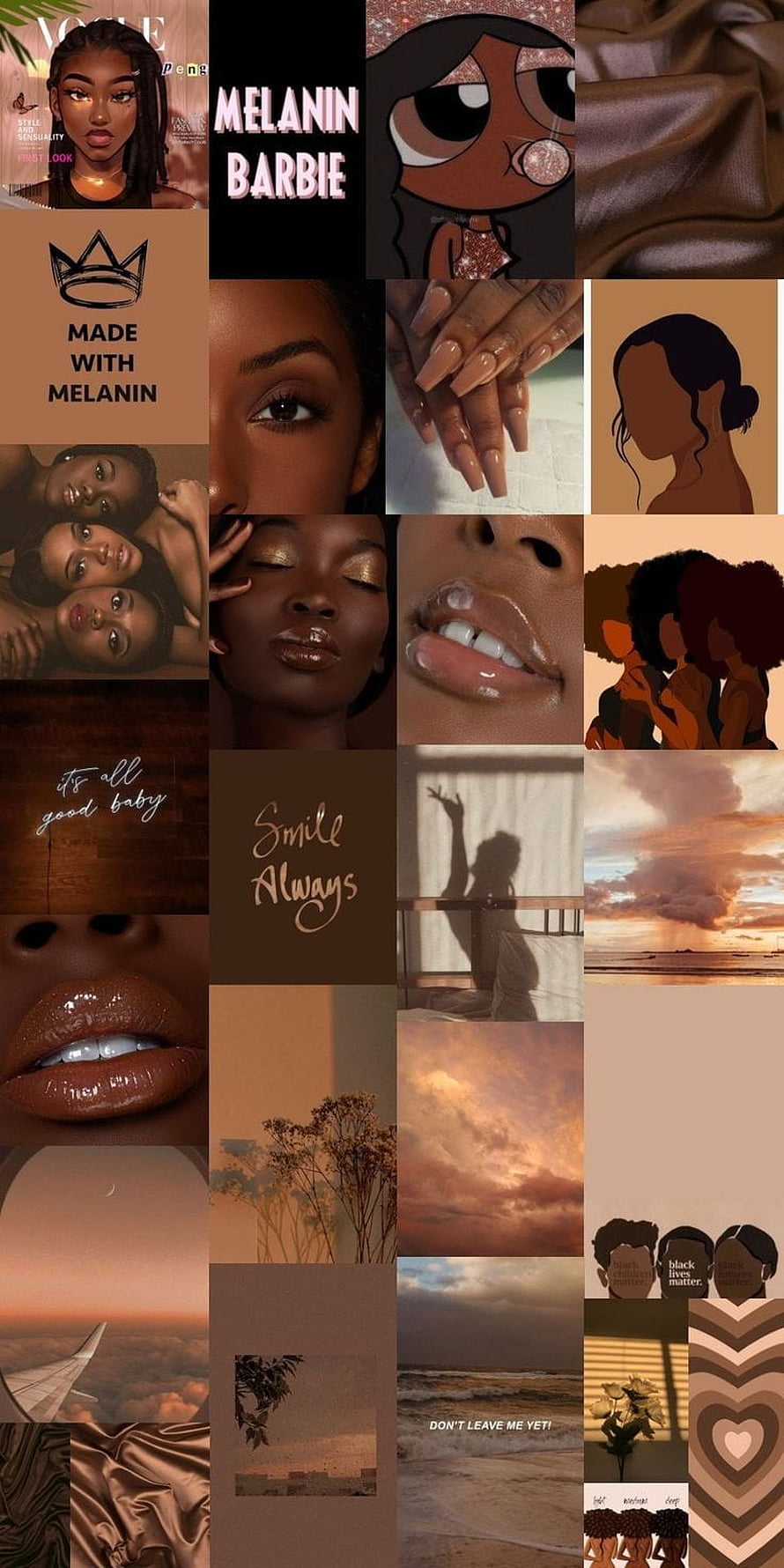 Black Girl Magic Aesthetic Collage with Warm Brown Tones and Inspirational Quotes HD phone wallpaper
