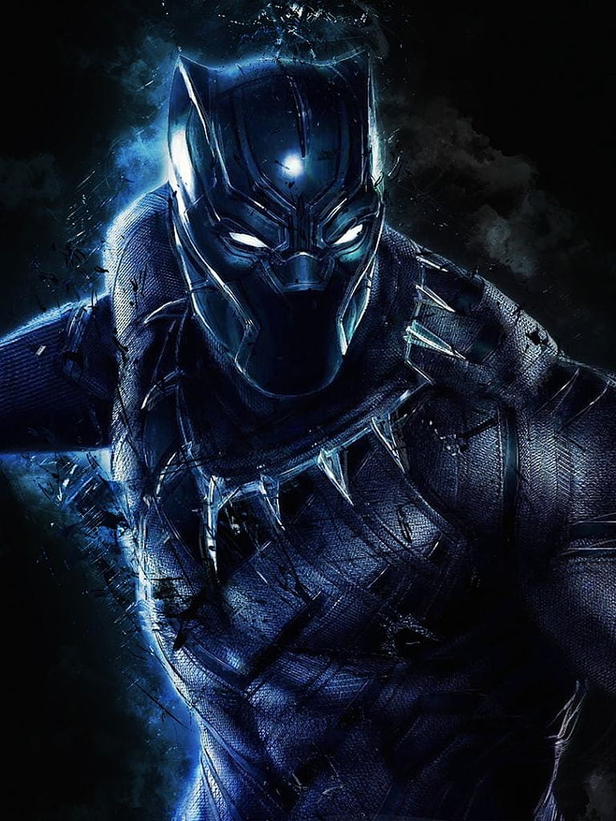 Black Panther in Dark Blue Vibranium Suit with Glowing Eyes and Dramatic Lighting HD phone wallpaper