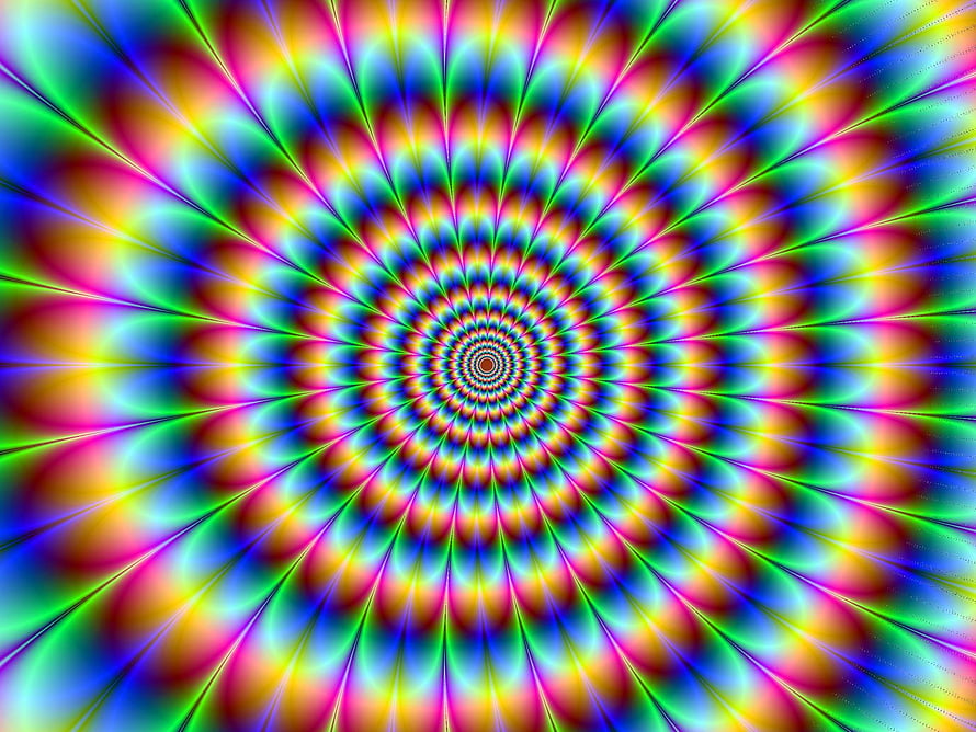Vibrant Hypnotic Kaleidoscope Spiral with Radiating Rainbow Petals and Psychedelic Depth HD wallpaper