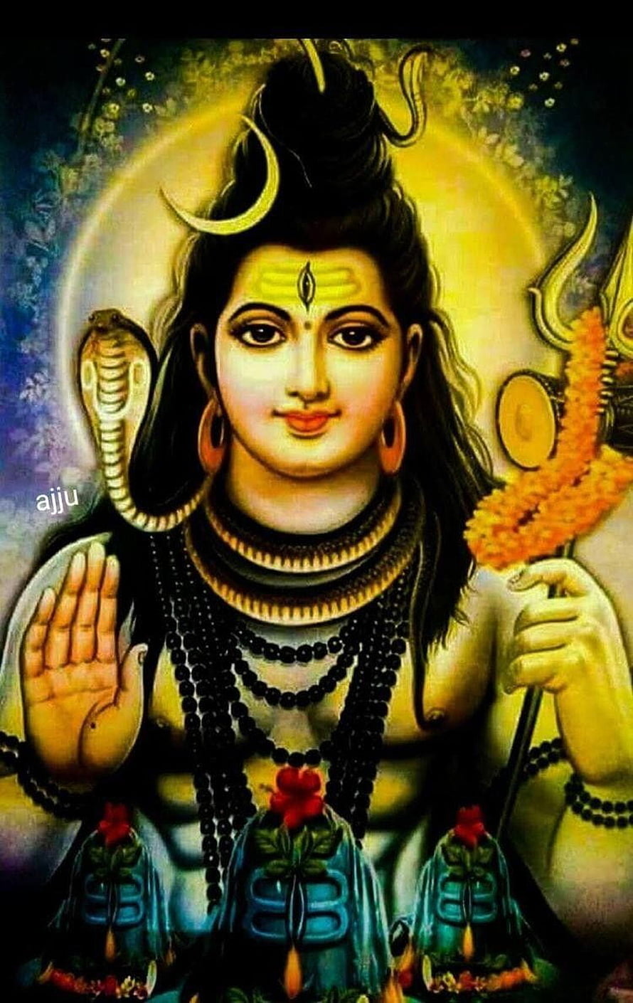 Lord Shiva Devotional Portrait with Crescent Moon, Snake, and Rudraksha Beads HD phone wallpaper