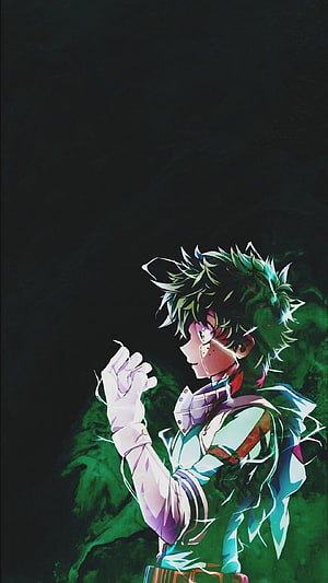 Izuku Midoriya in Hero Costume with Green Energy Aura from My Hero Academia HD phone wallpaper