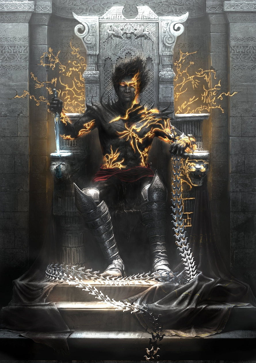 Prince of Persia Two Thrones Dark Prince Seated on Ornate Throne with Golden Energy Veins HD phone wallpaper