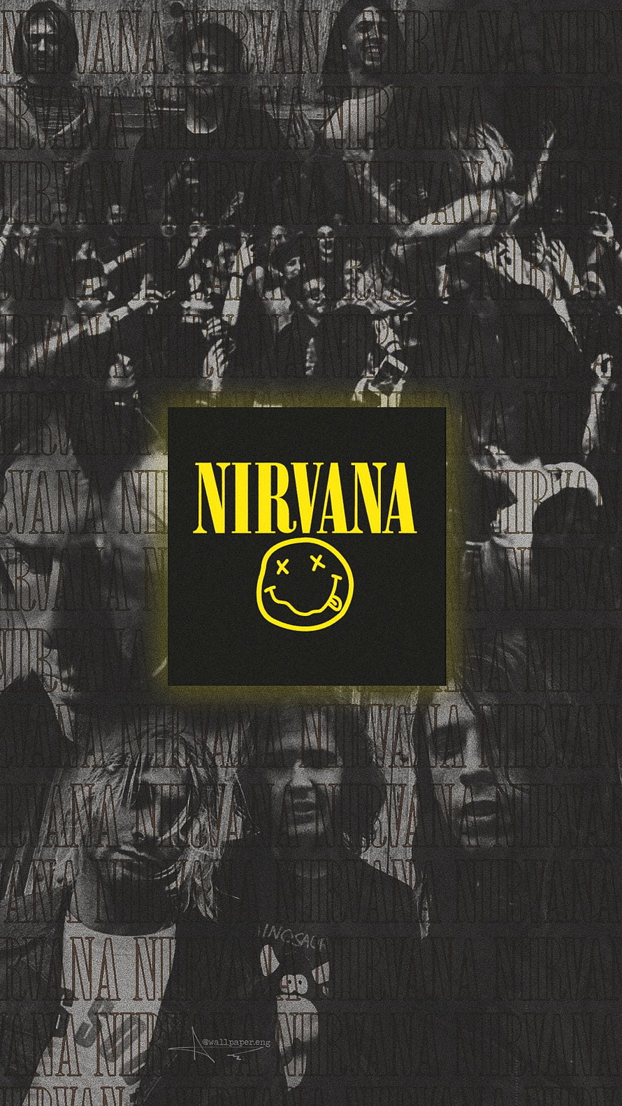 Nirvana Smiley Face Logo with Grunge Band Photo Collage Background HD phone wallpaper
