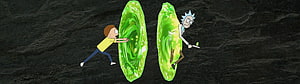 Rick and Morty Green Portal Scene on Dark Textured Background HD wallpaper
